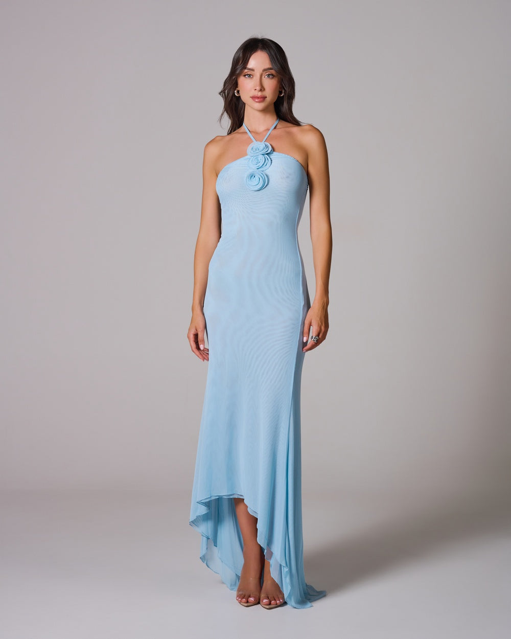 BLAIR Blue Mesh Maxi Dress