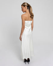 I'M SPEAKING! Strapless Satin Maxi Dress