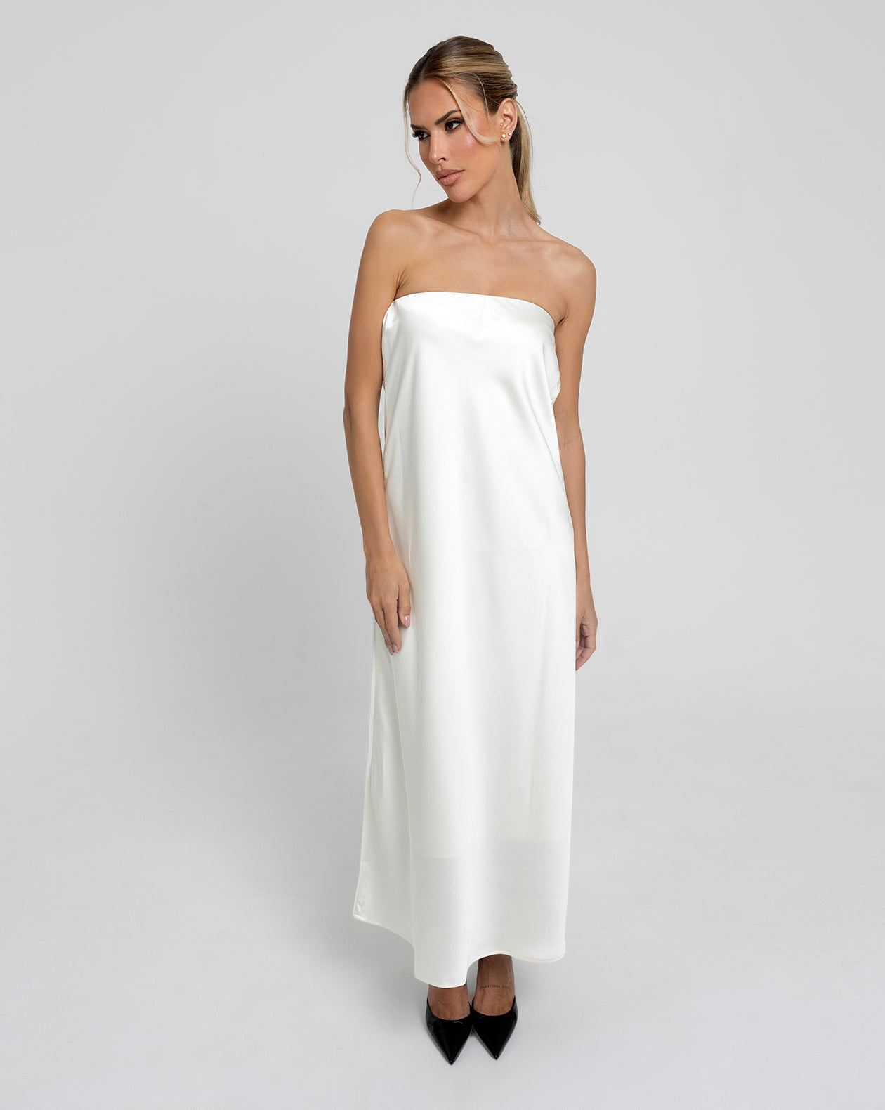 I'M SPEAKING! Strapless Satin Maxi Dress