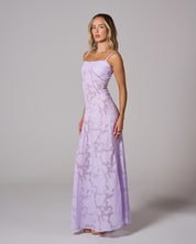 SENI Floral Lace Back Maxi Dress